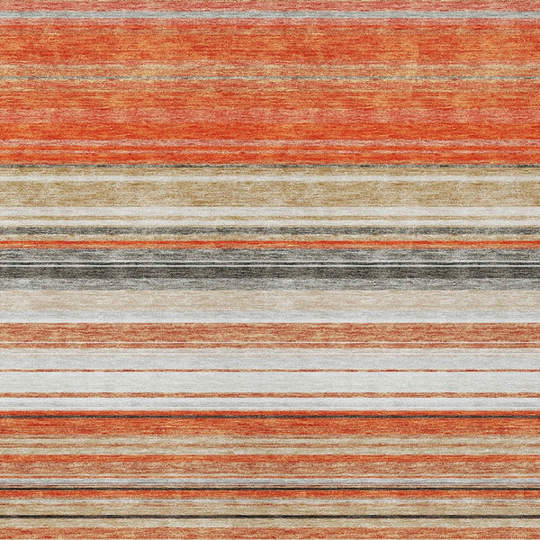 HomeRoots 5' Coral Ivory and Gray Striped Washable Area Rug - Durable, Stylish, Indoor/Outdoor Design for Any Space 10' X 14' 614808