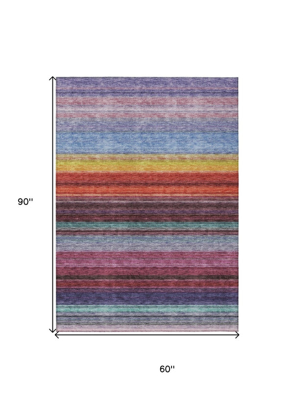 HomeRoots 5' Striped Lavender, Blush, and Blue Area Rug - Durable, Washable Indoor/Outdoor Accent for Any Space 5' X 8' 614810