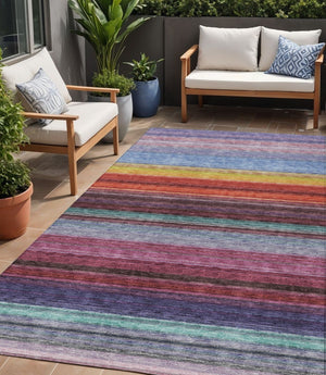 HomeRoots 5' Striped Lavender, Blush, and Blue Area Rug - Durable, Washable Indoor/Outdoor Accent for Any Space 5' X 8' 614810
