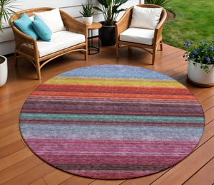 HomeRoots 5' Striped Lavender, Blush, and Blue Area Rug - Durable, Washable Indoor/Outdoor Accent for Any Space 8' Round 614811