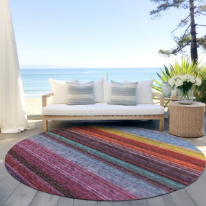 HomeRoots 5' Striped Lavender, Blush, and Blue Area Rug - Durable, Washable Indoor/Outdoor Accent for Any Space 8' Round 614811