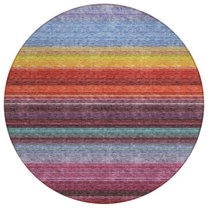 HomeRoots 5' Striped Lavender, Blush, and Blue Area Rug - Durable, Washable Indoor/Outdoor Accent for Any Space 8' Round 614811