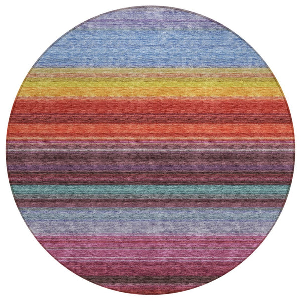HomeRoots 5' Striped Lavender, Blush, and Blue Area Rug - Durable, Washable Indoor/Outdoor Accent for Any Space 8' Round 614811