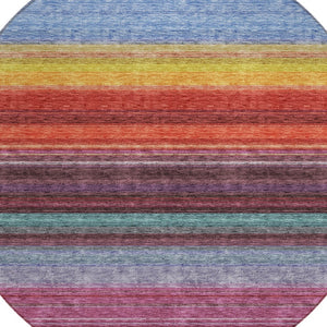 HomeRoots 5' Striped Lavender, Blush, and Blue Area Rug - Durable, Washable Indoor/Outdoor Accent for Any Space 8' Round 614811
