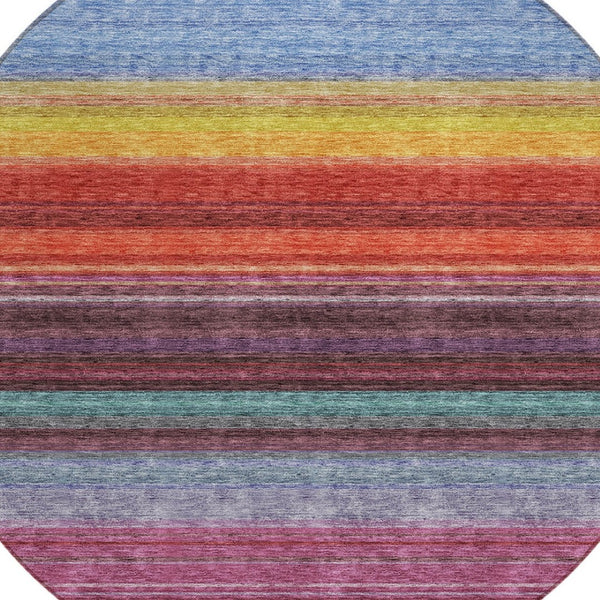 HomeRoots 5' Striped Lavender, Blush, and Blue Area Rug - Durable, Washable Indoor/Outdoor Accent for Any Space 8' Round 614811