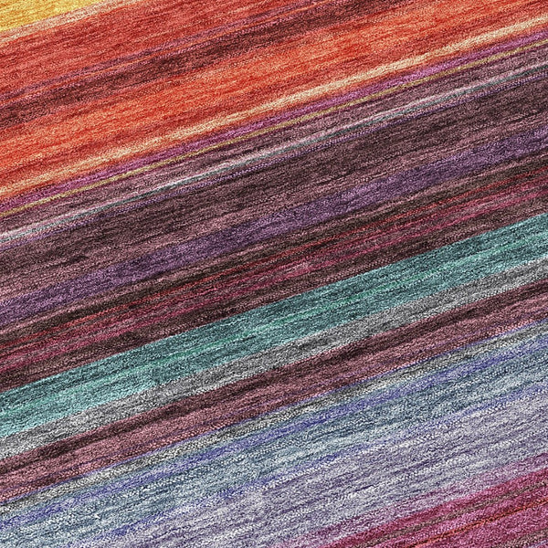 HomeRoots 5' Striped Lavender, Blush, and Blue Area Rug - Durable, Washable Indoor/Outdoor Accent for Any Space 8' Round 614811