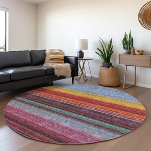 HomeRoots 5' Striped Lavender, Blush, and Blue Area Rug - Durable, Washable Indoor/Outdoor Accent for Any Space 8' Round 614811