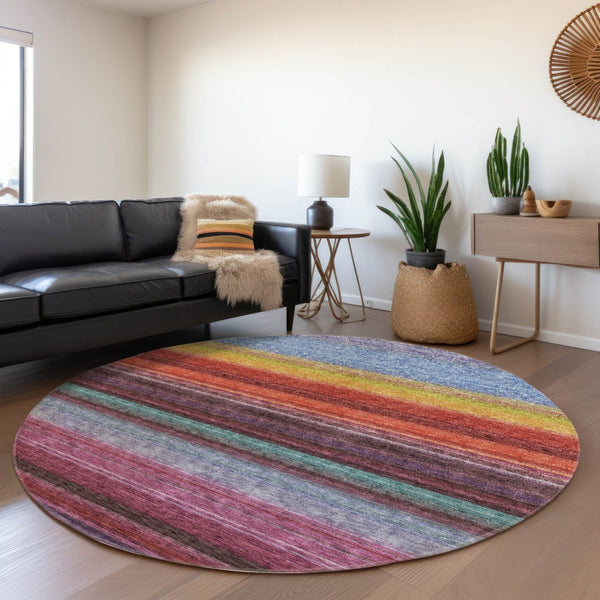 HomeRoots 5' Striped Lavender, Blush, and Blue Area Rug - Durable, Washable Indoor/Outdoor Accent for Any Space 8' Round 614811