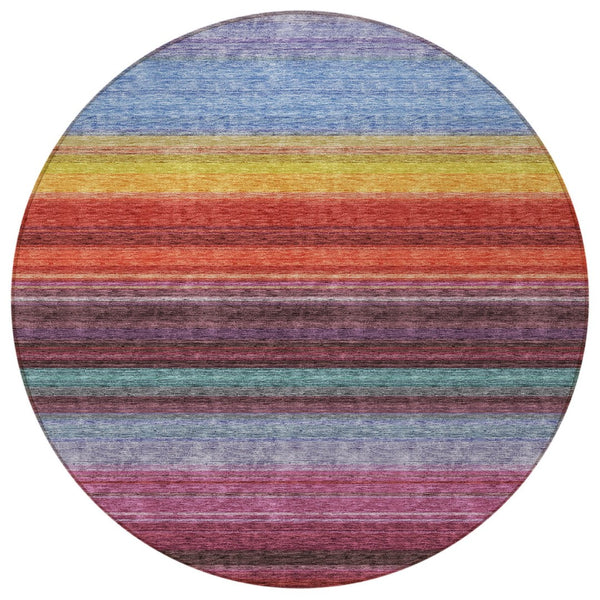 HomeRoots 5' Striped Lavender, Blush, and Blue Area Rug - Durable, Washable Indoor/Outdoor Accent for Any Space 8' Round 614811