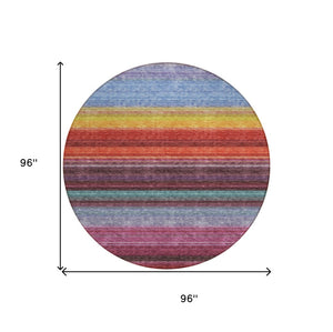 HomeRoots 5' Striped Lavender, Blush, and Blue Area Rug - Durable, Washable Indoor/Outdoor Accent for Any Space 8' Round 614811