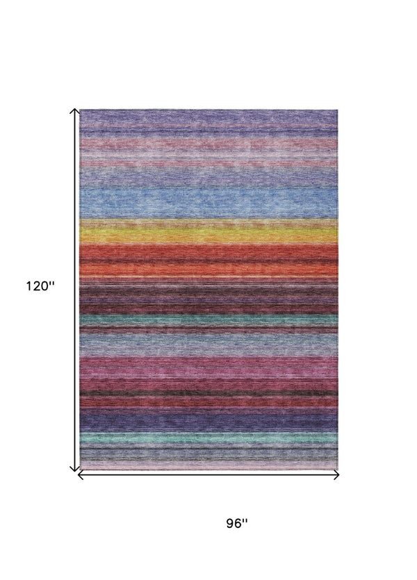 HomeRoots 5' Striped Lavender, Blush, and Blue Area Rug - Durable, Washable Indoor/Outdoor Accent for Any Space 8' X 10' 614812