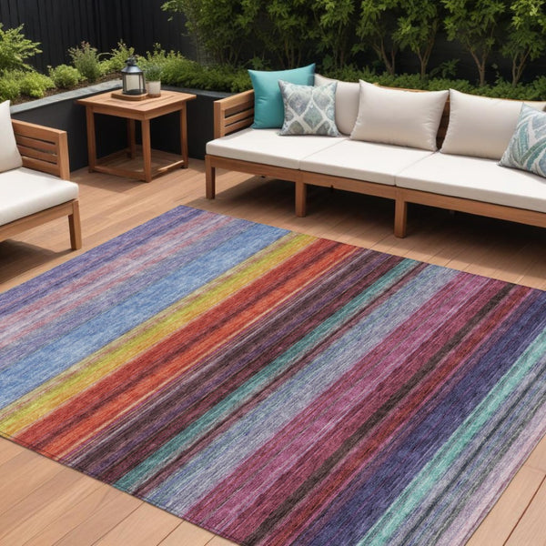HomeRoots 5' Striped Lavender, Blush, and Blue Area Rug - Durable, Washable Indoor/Outdoor Accent for Any Space 8' X 10' 614812