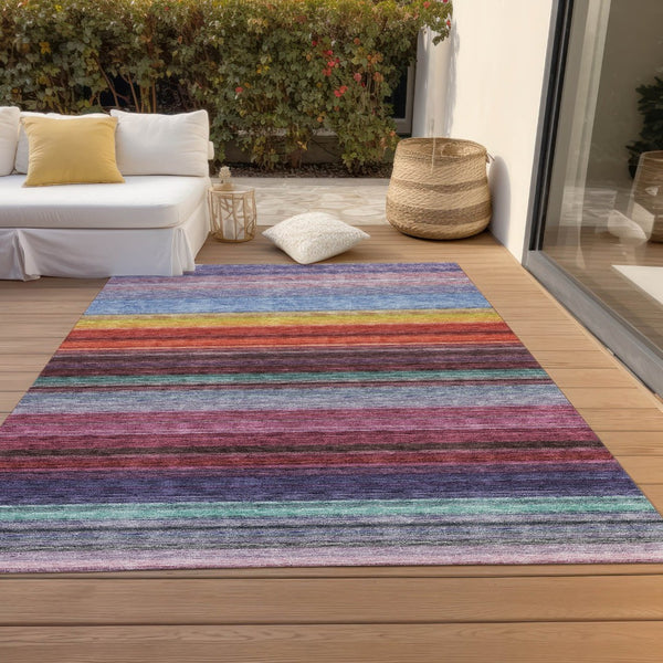 HomeRoots 5' Striped Lavender, Blush, and Blue Area Rug - Durable, Washable Indoor/Outdoor Accent for Any Space 8' X 10' 614812