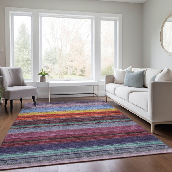 HomeRoots 5' Striped Lavender, Blush, and Blue Area Rug - Durable, Washable Indoor/Outdoor Accent for Any Space 9' X 12' 614813