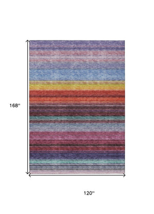 HomeRoots 5' Striped Lavender, Blush, and Blue Area Rug - Durable, Washable Indoor/Outdoor Accent for Any Space 10' X 14' 614814
