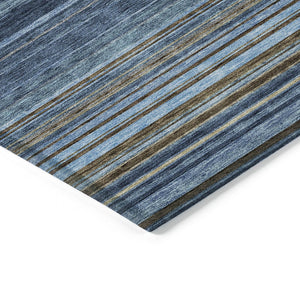 HomeRoots 5' Washable Indoor Outdoor Area Rug - Navy Blue, Sky Blue & Taupe Stripes for Durable Style 5' X 8' 614816