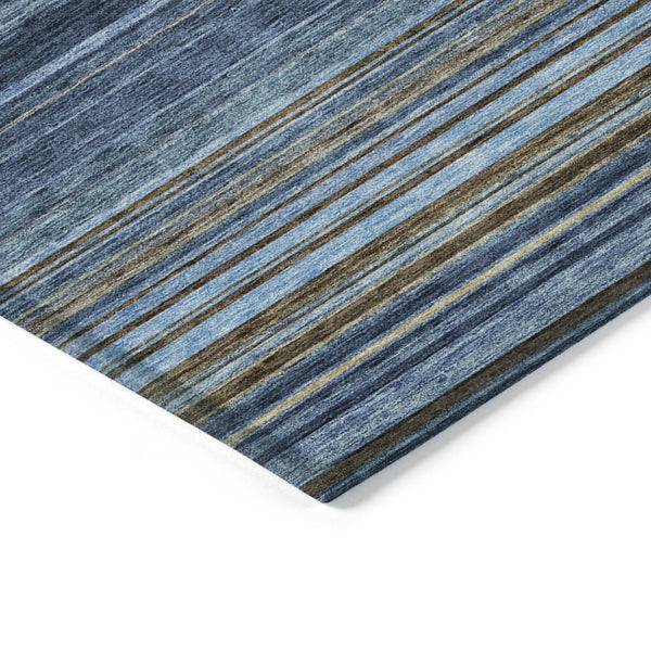 HomeRoots 5' Washable Indoor Outdoor Area Rug - Navy Blue, Sky Blue & Taupe Stripes for Durable Style 5' X 8' 614816
