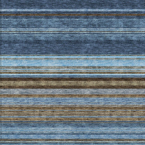 HomeRoots 5' Washable Indoor Outdoor Area Rug - Navy Blue, Sky Blue & Taupe Stripes for Durable Style 5' X 8' 614816