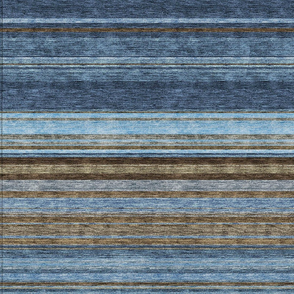 HomeRoots 5' Washable Indoor Outdoor Area Rug - Navy Blue, Sky Blue & Taupe Stripes for Durable Style 5' X 8' 614816