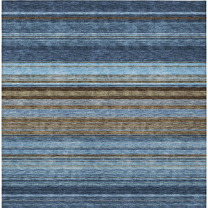 HomeRoots 5' Washable Indoor Outdoor Area Rug - Navy Blue, Sky Blue & Taupe Stripes for Durable Style 9' X 12' 614819