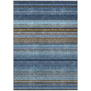 HomeRoots 5' Washable Indoor Outdoor Area Rug - Navy Blue, Sky Blue & Taupe Stripes for Durable Style 9' X 12' 614819