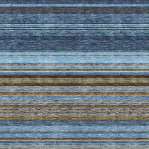 HomeRoots 5' Washable Indoor Outdoor Area Rug - Navy Blue, Sky Blue & Taupe Stripes for Durable Style 9' X 12' 614819
