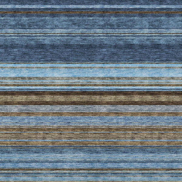 HomeRoots 5' Washable Indoor Outdoor Area Rug - Navy Blue, Sky Blue & Taupe Stripes for Durable Style 9' X 12' 614819