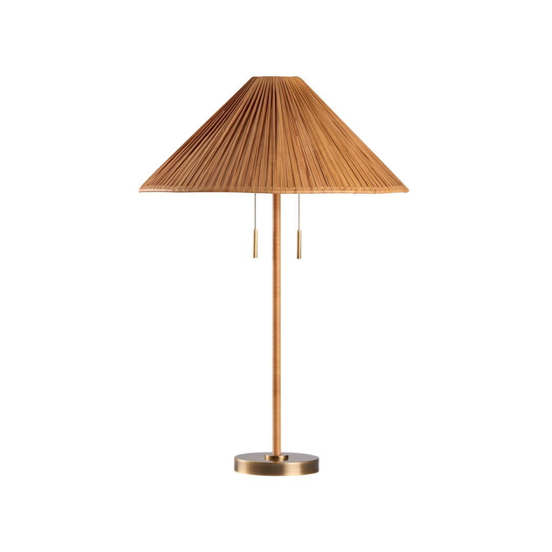 Avondale Handcrafted Rattan Table Lamp With Antique Brass Base, Dual P