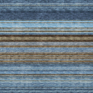 HomeRoots 5' Washable Indoor Outdoor Area Rug - Navy Blue, Sky Blue & Taupe Stripes for Durable Style 10' X 14' 614820