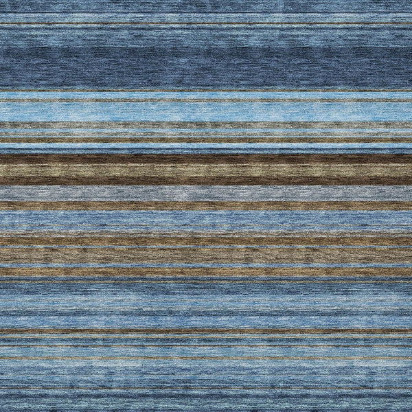 HomeRoots 5' Washable Indoor Outdoor Area Rug - Navy Blue, Sky Blue & Taupe Stripes for Durable Style 10' X 14' 614820