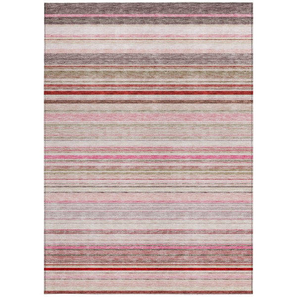 HomeRoots 5' Washable Indoor Outdoor Area Rug in Pink Blush and Burgundy Stripes for Stylish Versatility 5' X 8' 614822