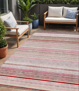 HomeRoots 5' Washable Indoor Outdoor Area Rug in Pink Blush and Burgundy Stripes for Stylish Versatility 5' X 8' 614822