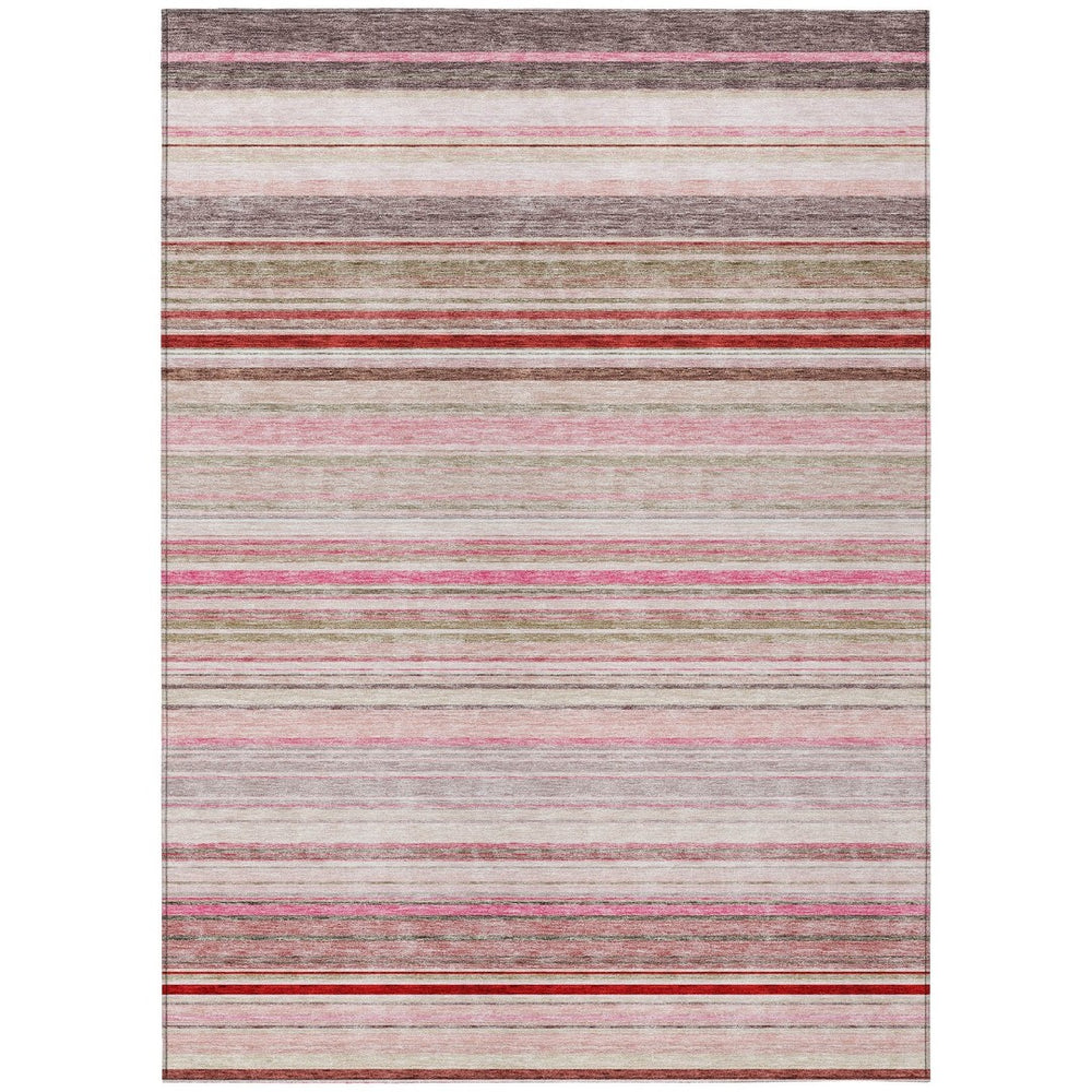 HomeRoots 5' Washable Indoor Outdoor Area Rug in Pink Blush and Burgundy Stripes for Stylish Versatility 5' X 8' 614822