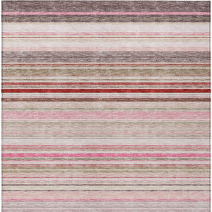 HomeRoots 5' Washable Indoor Outdoor Area Rug in Pink Blush and Burgundy Stripes for Stylish Versatility 5' X 8' 614822