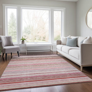 HomeRoots 5' Washable Indoor Outdoor Area Rug in Pink Blush and Burgundy Stripes for Stylish Versatility 5' X 8' 614822