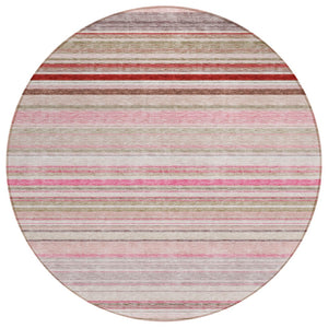 HomeRoots 5' Washable Indoor Outdoor Area Rug in Pink Blush and Burgundy Stripes for Stylish Versatility 8' Round 614823