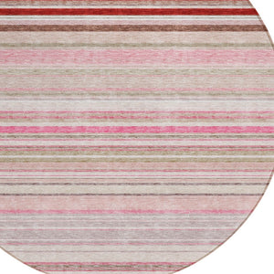 HomeRoots 5' Washable Indoor Outdoor Area Rug in Pink Blush and Burgundy Stripes for Stylish Versatility 8' Round 614823