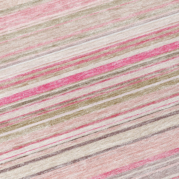 HomeRoots 5' Washable Indoor Outdoor Area Rug in Pink Blush and Burgundy Stripes for Stylish Versatility 8' Round 614823