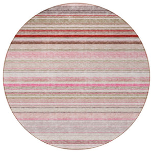 HomeRoots 5' Washable Indoor Outdoor Area Rug in Pink Blush and Burgundy Stripes for Stylish Versatility 8' Round 614823