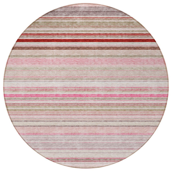 HomeRoots 5' Washable Indoor Outdoor Area Rug in Pink Blush and Burgundy Stripes for Stylish Versatility 8' Round 614823