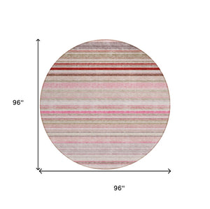 HomeRoots 5' Washable Indoor Outdoor Area Rug in Pink Blush and Burgundy Stripes for Stylish Versatility 8' Round 614823