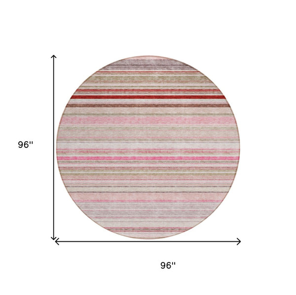 HomeRoots 5' Washable Indoor Outdoor Area Rug in Pink Blush and Burgundy Stripes for Stylish Versatility 8' Round 614823