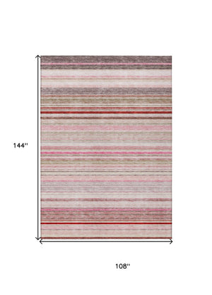 HomeRoots 5' Washable Indoor Outdoor Area Rug in Pink Blush and Burgundy Stripes for Stylish Versatility 9' X 12' 614825