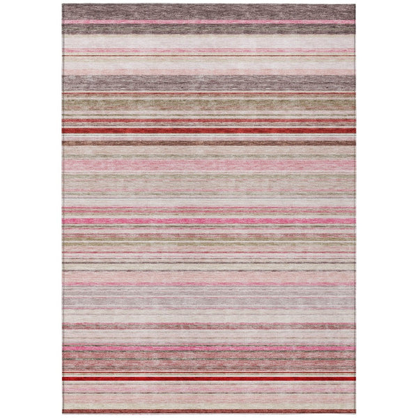 HomeRoots 5' Washable Indoor Outdoor Area Rug in Pink Blush and Burgundy Stripes for Stylish Versatility 9' X 12' 614825