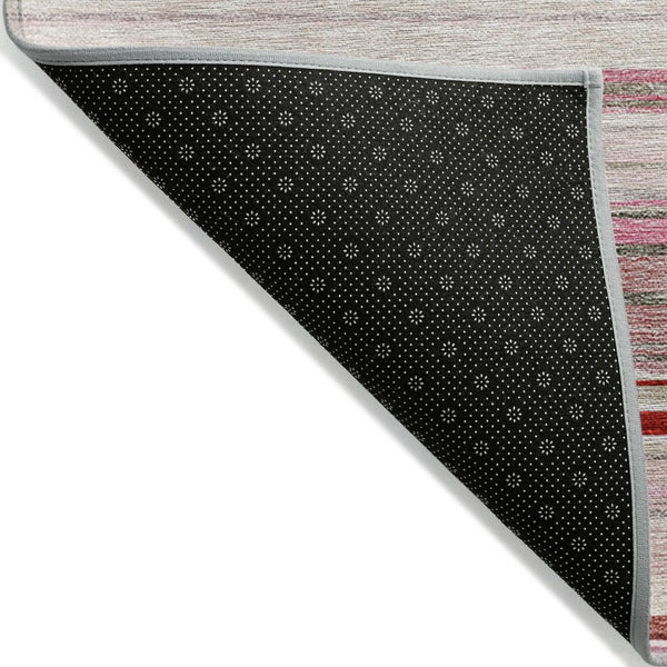 HomeRoots 5' Washable Indoor Outdoor Area Rug in Pink Blush and Burgundy Stripes for Stylish Versatility 9' X 12' 614825