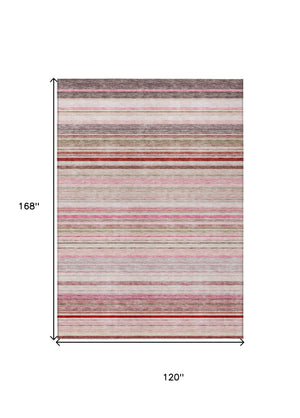 HomeRoots 5' Washable Indoor Outdoor Area Rug in Pink Blush and Burgundy Stripes for Stylish Versatility 10' X 14' 614826
