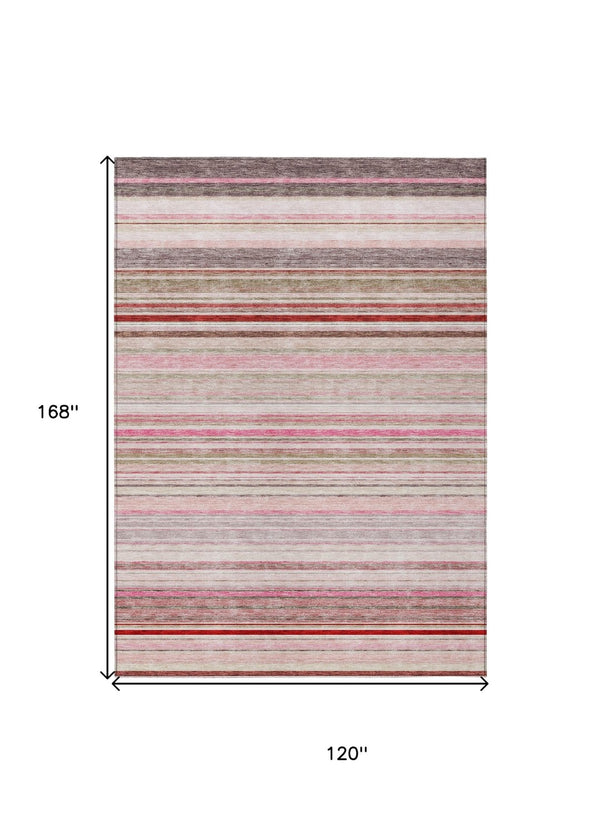 HomeRoots 5' Washable Indoor Outdoor Area Rug in Pink Blush and Burgundy Stripes for Stylish Versatility 10' X 14' 614826