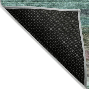 HomeRoots 5' Stylish Sage Teal Blue and Tan Striped Washable Area Rug for Indoor and Outdoor Comfort 5' X 8' 614828
