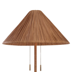 Wildwood Avondale Handcrafted Rattan Floor Lamp With Antique Brass Base, Dual Pull Chains For Cozy Layered Lighting 61483