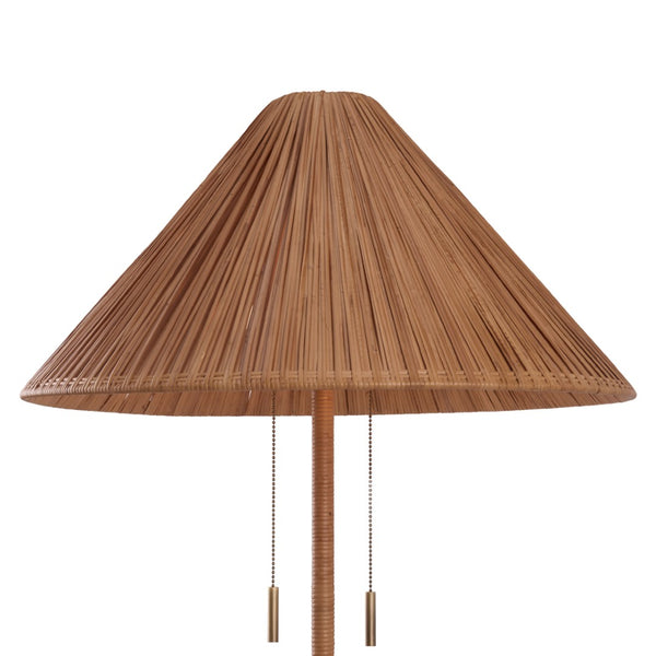 Wildwood Avondale Handcrafted Rattan Floor Lamp With Antique Brass Base, Dual Pull Chains For Cozy Layered Lighting 61483